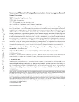 Taxonomy of Abstractive Dialogue Summarization: Scenarios, Approaches
  and Future Directions