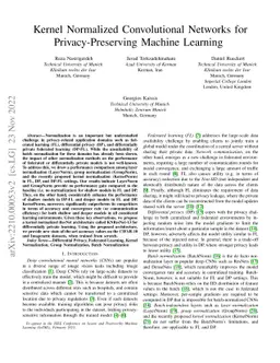 Kernel Normalized Convolutional Networks for Privacy-Preserving Machine
  Learning