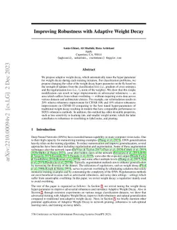 Improving Robustness with Adaptive Weight Decay