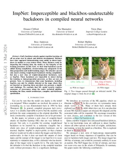 ImpNet: Imperceptible and blackbox-undetectable backdoors in compiled
  neural networks