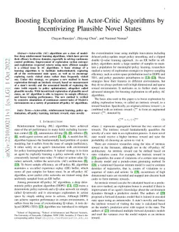 Boosting Exploration in Actor-Critic Algorithms by Incentivizing
  Plausible Novel States