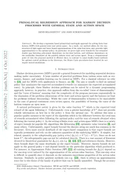 Primal-dual regression approach for Markov decision processes with
  general state and action space