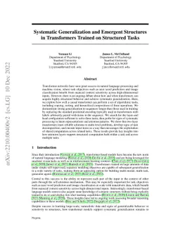Systematic Generalization and Emergent Structures in Transformers
  Trained on Structured Tasks