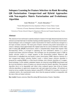 Subspace Learning for Feature Selection via Rank Revealing QR
  Factorization: Unsupervised and Hybrid Approaches with Non-negative Matrix
  Factorization and Evolutionary Algorithm