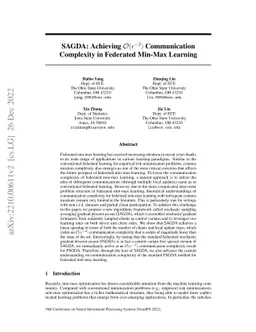 SAGDA: Achieving $\mathcal{O}(ε^{-2})$ Communication Complexity
  in Federated Min-Max Learning
