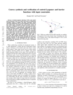 Convex synthesis and verification of control-Lyapunov and barrier
  functions with input constraints