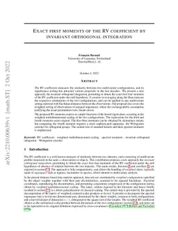 Exact first moments of the RV coefficient by invariant orthogonal
  integration