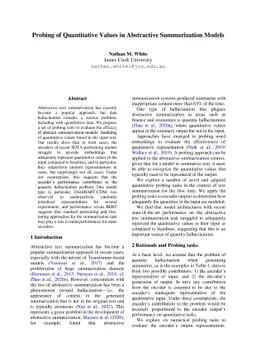 Probing of Quantitative Values in Abstractive Summarization Models