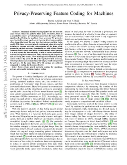 Privacy-Preserving Feature Coding for Machines