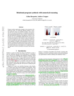 Relational program synthesis with numerical reasoning