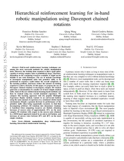 Hierarchical reinforcement learning for in-hand robotic manipulation
  using Davenport chained rotations
