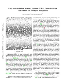 Early or Late Fusion Matters: Efficient RGB-D Fusion in Vision
  Transformers for 3D Object Recognition