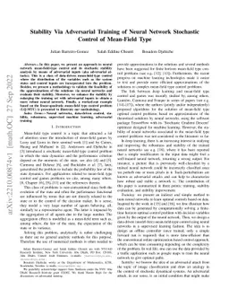 Stability Via Adversarial Training of Neural Network Stochastic Control
  of Mean-Field Type