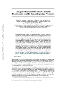 Untargeted Backdoor Watermark: Towards Harmless and Stealthy Dataset
  Copyright Protection