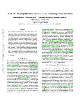Block-wise Training of Residual Networks via the Minimizing Movement
  Scheme