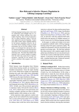 How Relevant is Selective Memory Population in Lifelong Language
  Learning?