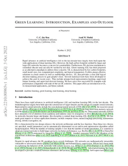 Green Learning: Introduction, Examples and Outlook