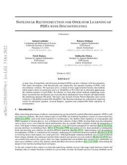 Nonlinear Reconstruction for Operator Learning of PDEs with
  Discontinuities