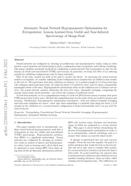 Automatic Neural Network Hyperparameter Optimization for Extrapolation:
  Lessons Learned from Visible and Near-Infrared Spectroscopy of Mango Fruit