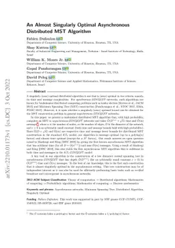 An Almost Singularly Optimal Asynchronous Distributed MST Algorithm