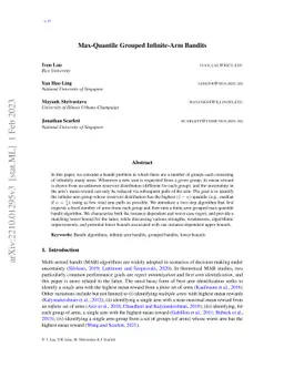 Max-Quantile Grouped Infinite-Arm Bandits