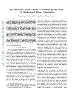 Safe and Stable Control Synthesis for Uncertain System Models via
  Distributionally Robust Optimization