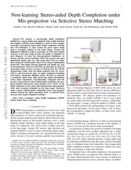 Non-learning Stereo-aided Depth Completion under Mis-projection via
  Selective Stereo Matching