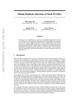 Mining Duplicate Questions of Stack Overflow