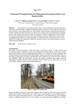 Vision-based Warning System for Maintenance Personnel on Short-Term
  Roadwork Site