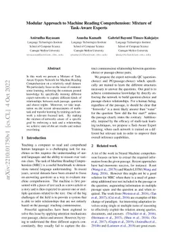 Modular Approach to Machine Reading Comprehension: Mixture of Task-Aware
  Experts