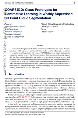 COARSE3D: Class-Prototypes for Contrastive Learning in Weakly-Supervised
  3D Point Cloud Segmentation