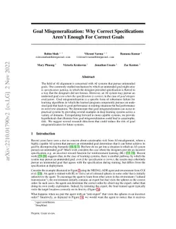 Goal Misgeneralization: Why Correct Specifications Aren't Enough For
  Correct Goals