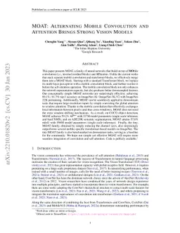 MOAT: Alternating Mobile Convolution and Attention Brings Strong Vision
  Models