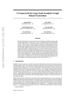 A Framework for Large Scale Synthetic Graph Dataset Generation