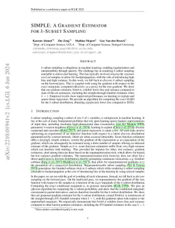 SIMPLE: A Gradient Estimator for $k$-Subset Sampling