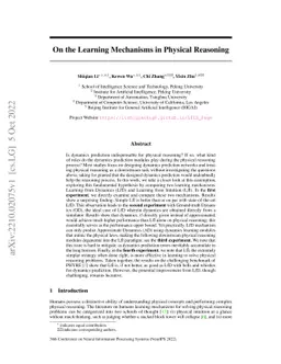 On the Learning Mechanisms in Physical Reasoning