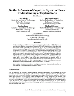 On the Influence of Cognitive Styles on Users' Understanding of
  Explanations