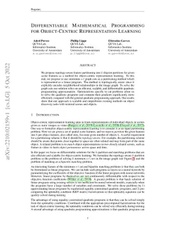 Differentiable Mathematical Programming for Object-Centric
  Representation Learning