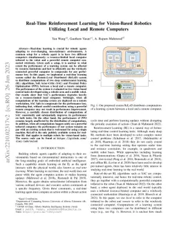Real-Time Reinforcement Learning for Vision-Based Robotics Utilizing
  Local and Remote Computers