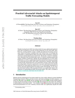 Practical Adversarial Attacks on Spatiotemporal Traffic Forecasting
  Models