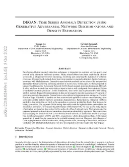 DEGAN: Time Series Anomaly Detection using Generative Adversarial
  Network Discriminators and Density Estimation