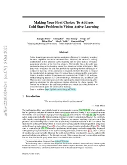 Making Your First Choice: To Address Cold Start Problem in Vision Active
  Learning