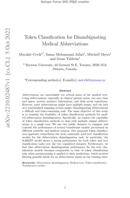 Token Classification for Disambiguating Medical Abbreviations