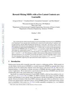 Reward-Mixing MDPs with a Few Latent Contexts are Learnable