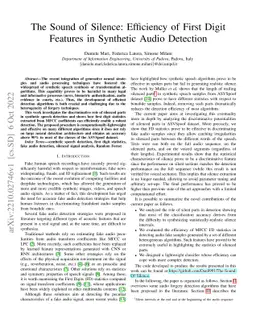 The Sound of Silence: Efficiency of First Digit Features in Synthetic
  Audio Detection