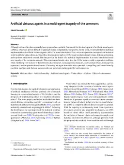 Artificial virtuous agents in a multiagent tragedy of the commons