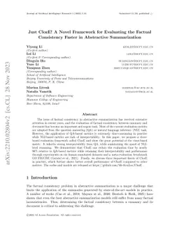 Just ClozE! A Novel Framework for Evaluating the Factual Consistency
  Faster in Abstractive Summarization