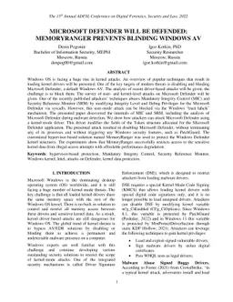 Microsoft Defender Will Be Defended: MemoryRanger Prevents Blinding
  Windows AV