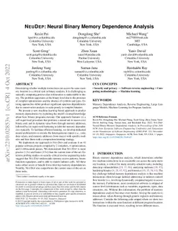 NeuDep: Neural Binary Memory Dependence Analysis