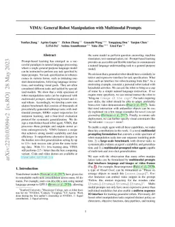 VIMA: General Robot Manipulation with Multimodal Prompts